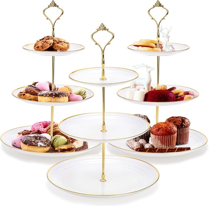 Goaste 3 Pack Tiered Cupcake Stand, Plastic Cupcake Stand Tower, 3 Tier Round Shape Dessert Serving Tray, White Cookie Candy Buffet Stand for Tea Party, Baby Shower, Wedding, Birthday, Christmas<br><br>