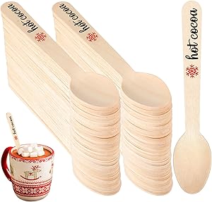 Umigy 100 Pieces Wooden Spoons Disposable 5.5'' Christmas Disposable Wooden Spoon Pattern Wooden Spoons for Hot Chocolate Wooden Tasting Spoons for Cake Cocoa Coffee Ice Cream (Hot Cocoa)<br><br>