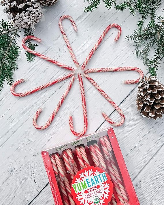 YumEarth Organic Candy Canes, Full Size, 10 Canes Per Pack - Allergy Friendly, Non GMO, Gluten Free, Vegan (Pack of 5)<br><br>