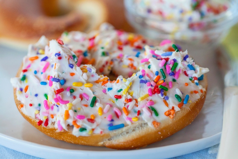 Rainbow Bagels with Cream Cheese