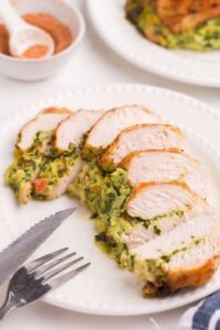 barber raw stuffed chicken breasts in air fryer.